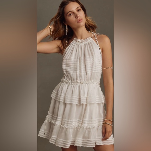 NWT Anthropologie Let Me Be Halter Tie-Neck Tiered Mini Dress Size Large - Picture 1 of 7